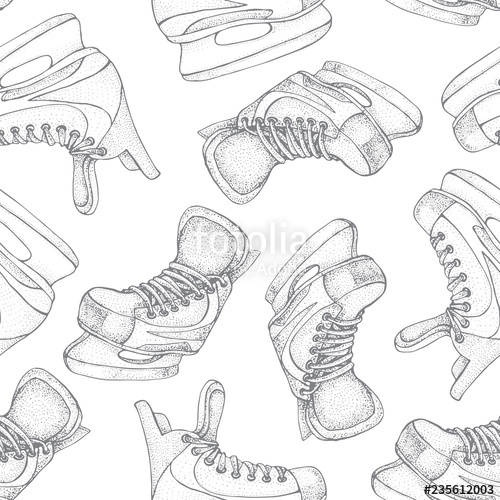 500x500 winter holidays seamless pattern with ice skates cartoon sketch - Hockey Skate Drawing