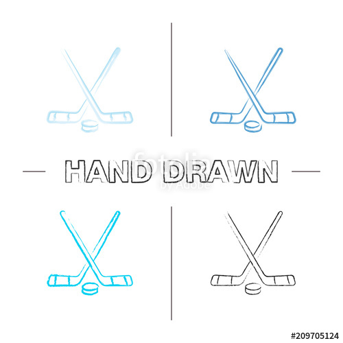 500x500 crossed hockey sticks with puck hand drawn icons set stock image - Hockey Stick And Puck Drawing