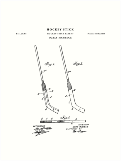 413x549 hockey stick patent drawing blueprint art prints - Hockey Stick Drawing