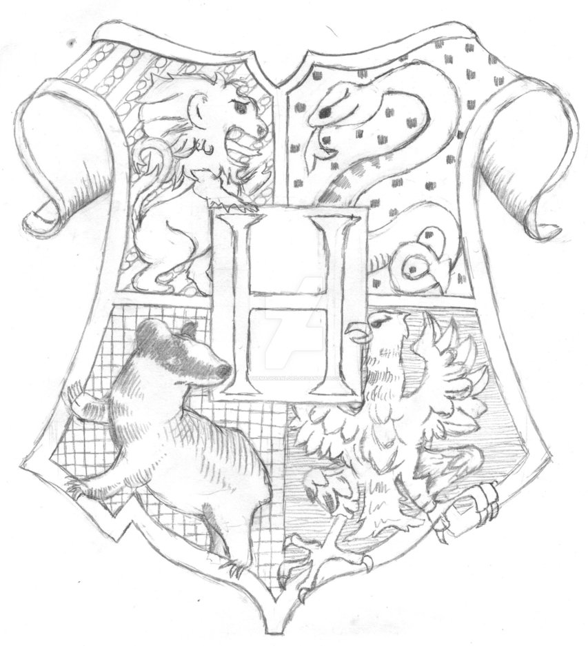 853x937 hogwarts crest lineart - Hogwarts Crest Drawing