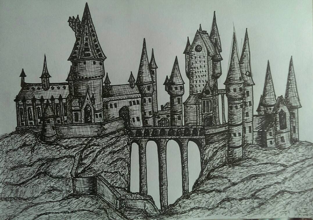 1077x758 hogwarts large pen drawing foundmyself - Hogwarts Drawing