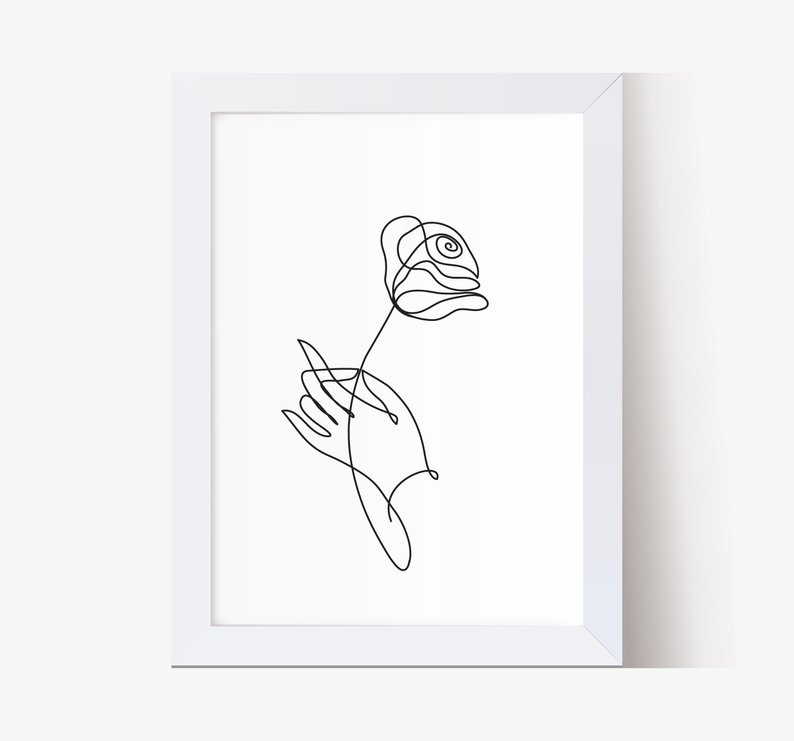 794x741 Hand Holding Rose Printable Art One Line Drawing Abstract Etsy - Holding A Rose Drawing