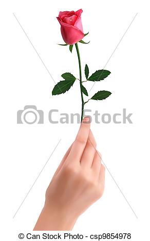 292x470 Hand Holding Red Rose Vector - Holding A Rose Drawing