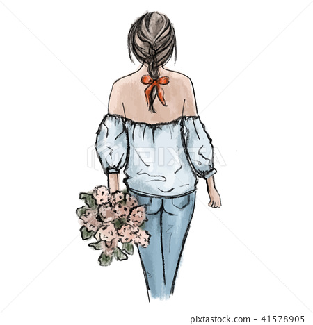 450x468 Holding A Flower Drawing - Holding A Rose Drawing
