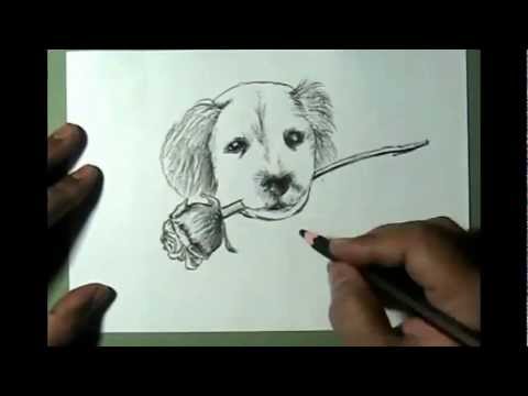480x360 how to draw puppy with beautiful rose flower yzarts yzarts - Holding A Rose Drawing