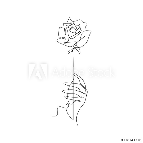 500x500 Rose Line Art Drawing One Continuous Lineart Of A Hand Holding - Holding A Rose Drawing