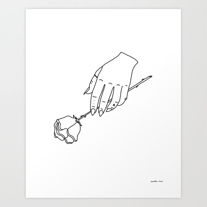 700x700 Hand Holding A Rose Art Print - Holding A Rose Drawing