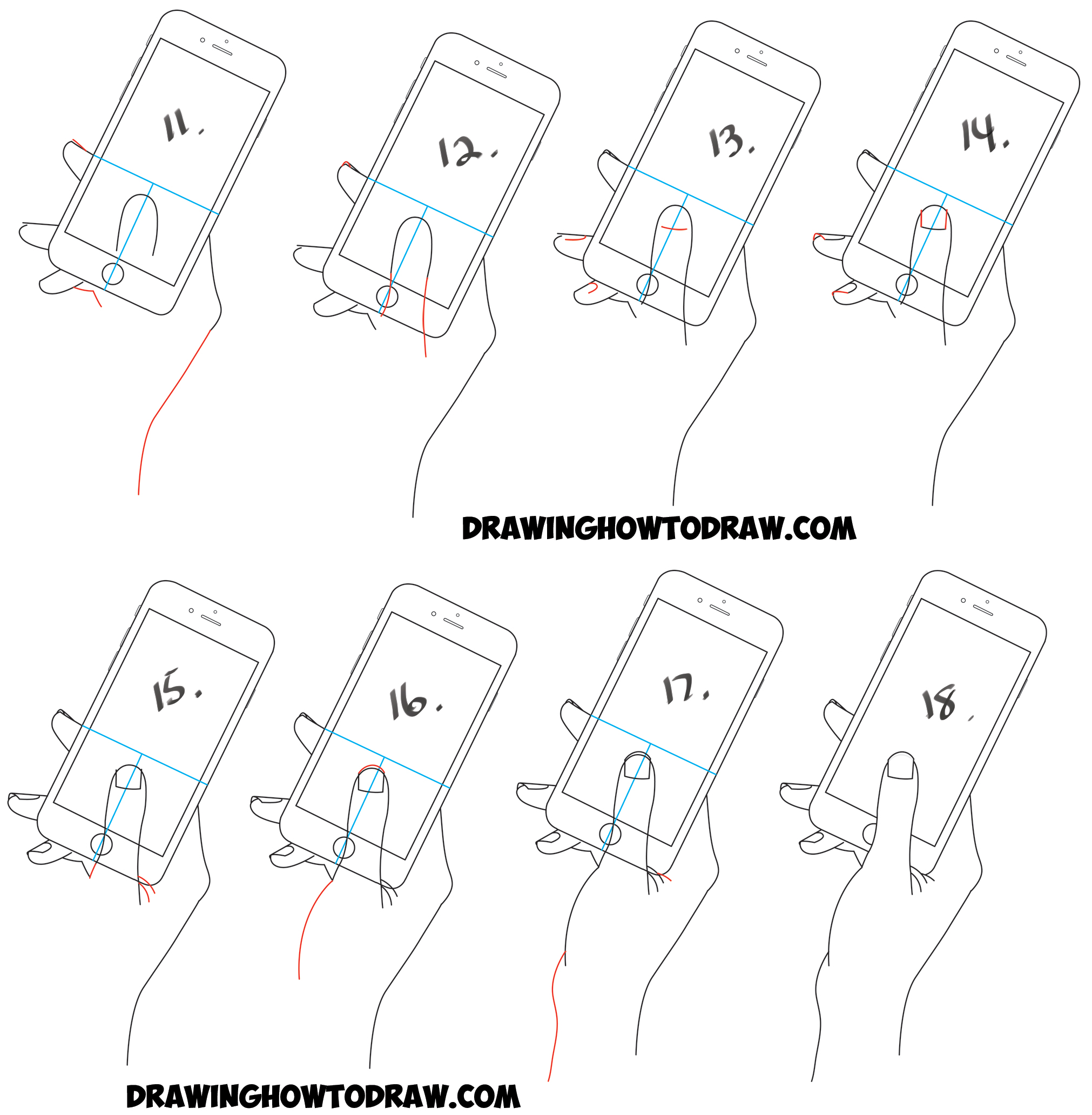 2022x2064 How To Draw A Hand Holding A Cell Phone Iphone In Easy Step - Holding Hands Drawing Step By Step