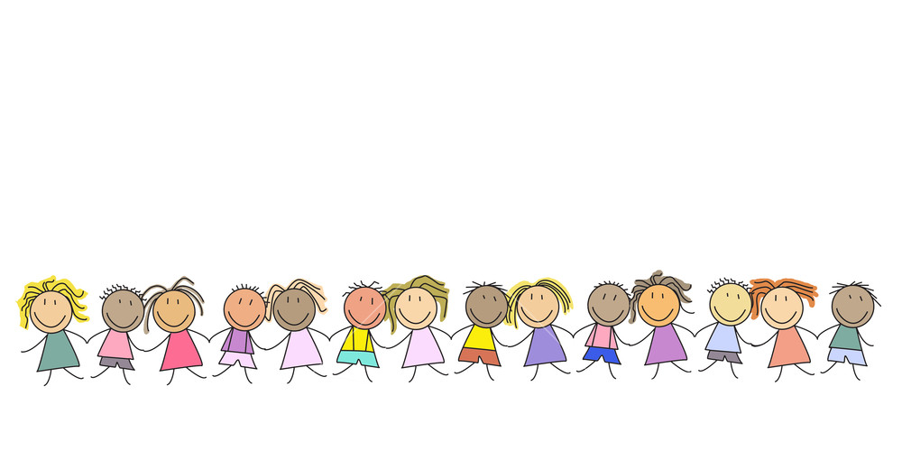 1000x520 Kids Drawing, Children Holding Hands Illustration Royalty Free - Holding Hands Drawing Step By Step