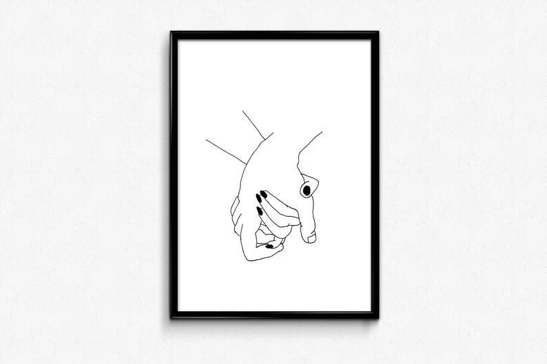 794x529 holding hands print tumblr print female line print minimal etsy - Holding Hands Tumblr Drawing