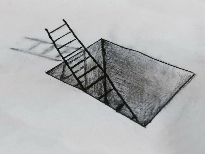 839x630 ladder in a hole drawing - Hole Drawing