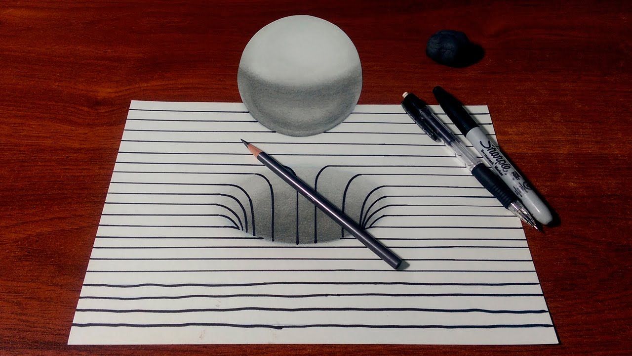 1280x720 Drawing A Holesphere With Lines Art Perspective - Hole In Paper Drawing