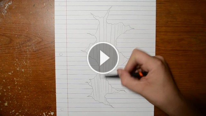 656x369 Trick Art On Line Paper - Hole In Paper Drawing