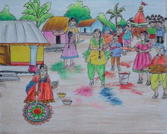 550x442 Holi Painting - Holi Drawing