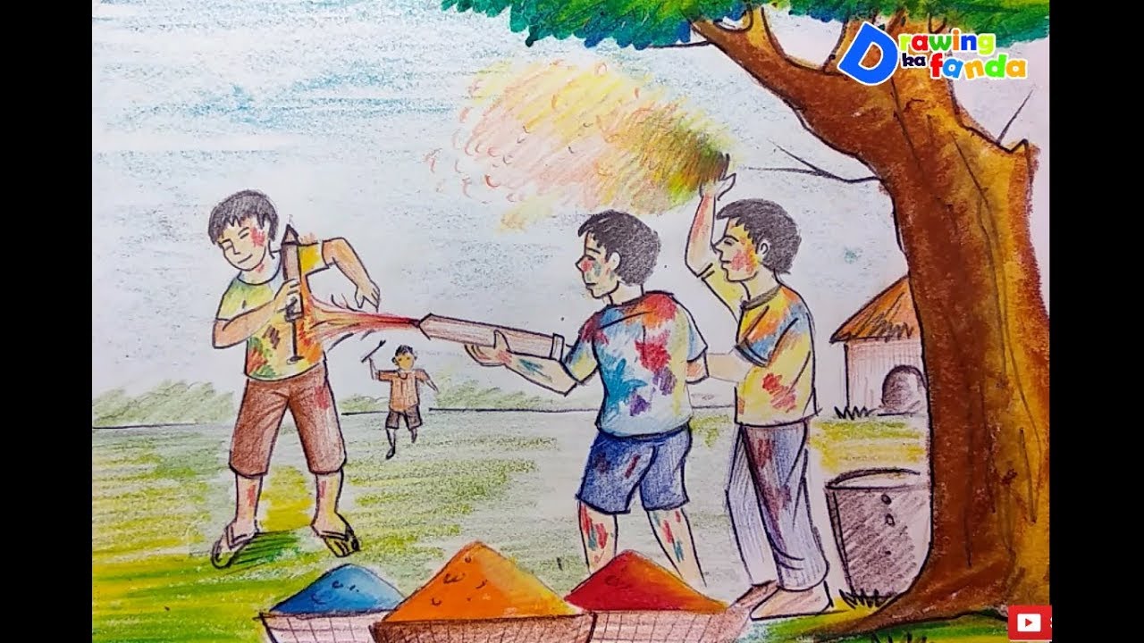 drawing for holi scene