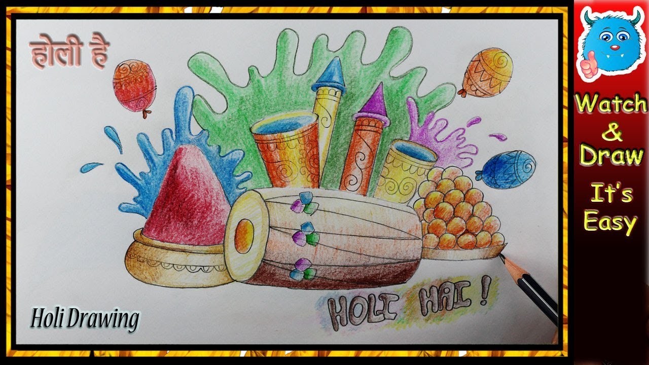 1280x720 Easy Holi Drawing Idea For Card, Craft, Poster - Holi Drawing