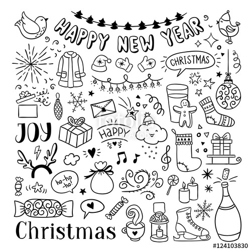 500x500 Hand Drawn Christmas And New Year Doodles Cute Winter Icons - Holiday Drawings