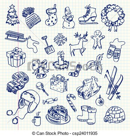 450x470 freehand drawing winter holiday items on a sheet of exercise book - Holiday Drawings