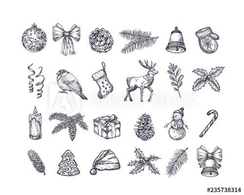 500x400 hand drawn christmas icons set a collection of winter holiday new - Holiday Drawings