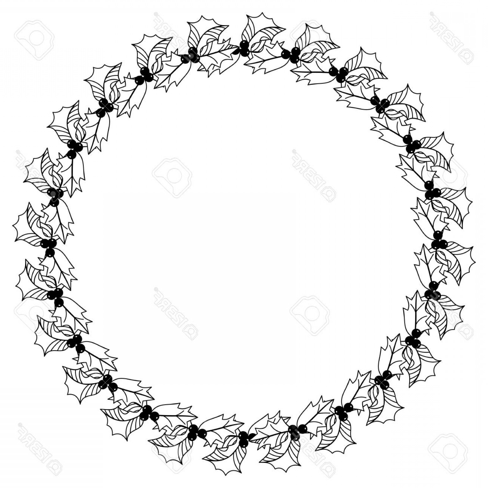 1560x1560 photostock vector contour image of christmas wreath with holly - Holly Berry Drawing
