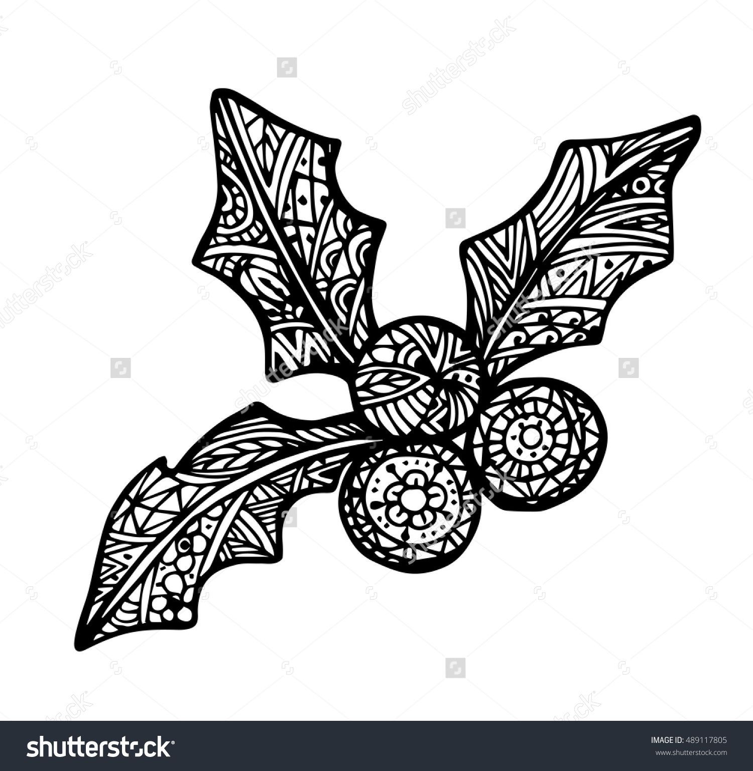 1500x1536 vector hand draw of christmas symbol holly berry in zentangle - Holly Berry Drawing