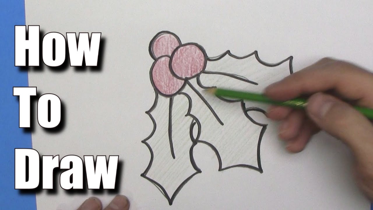 1280x720 how to draw christmas holly step - Holly Drawing