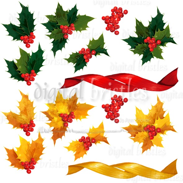 590x590 holly leaf and berry christmas decorations - Holly Leaf Drawing