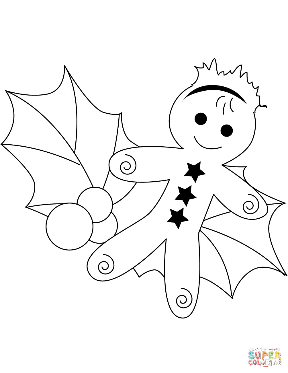 1005x1300 Christmas Gingerbread And Holly Leaf Coloring - Holly Leaf Drawing