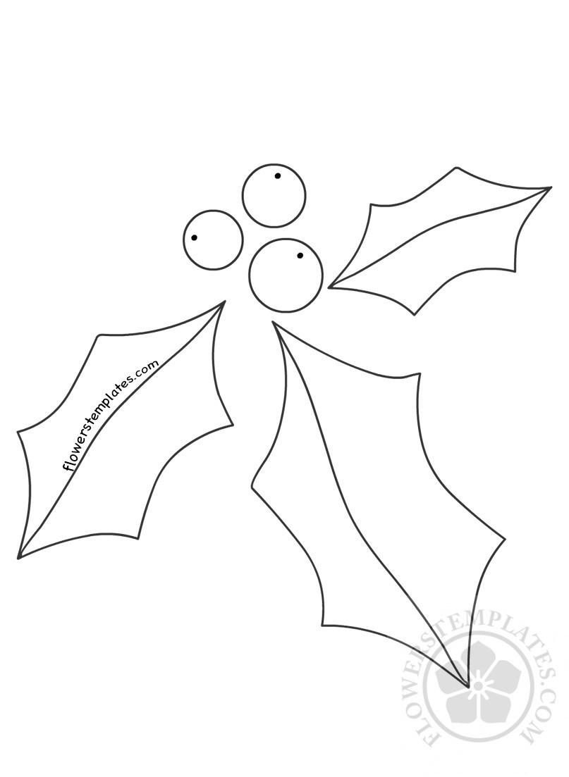 807x1103 holly leaves berries craft christmas shape flowers templates - Holly Leaves And Berries Drawing