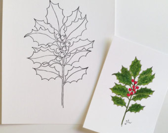 340x270 Holly Line Drawing Etsy - Holly Line Drawing