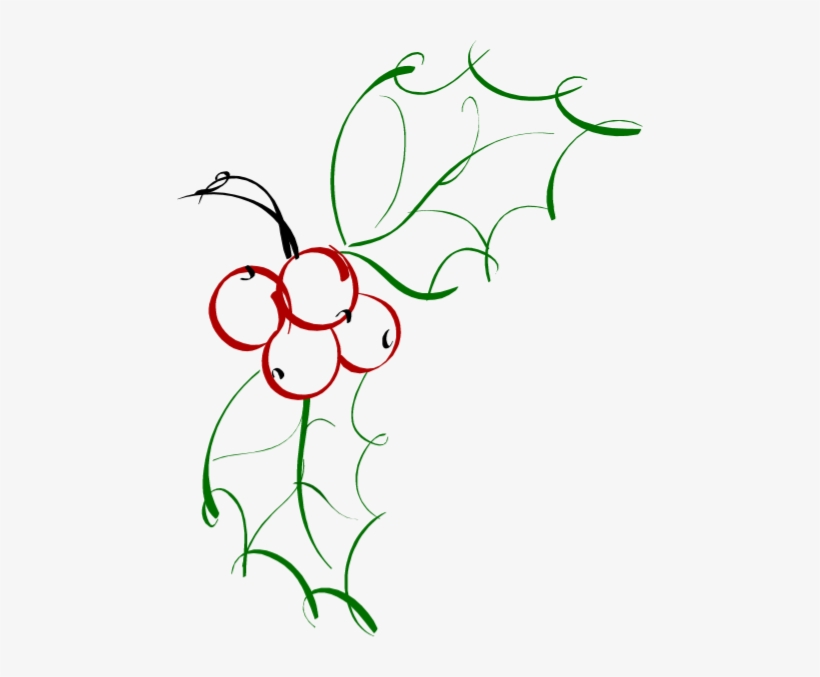 820x677 Line Drawing Of Green Holly Leaves With Red Berries - Holly Line Drawing