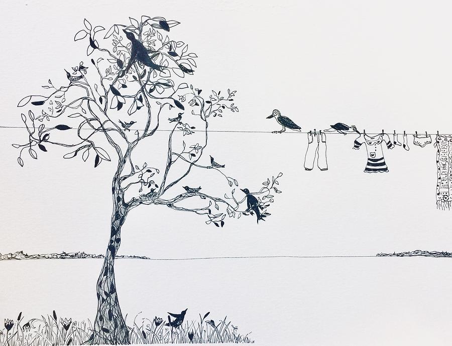 900x689 blackbird has spoken drawing - Holly Line Drawing