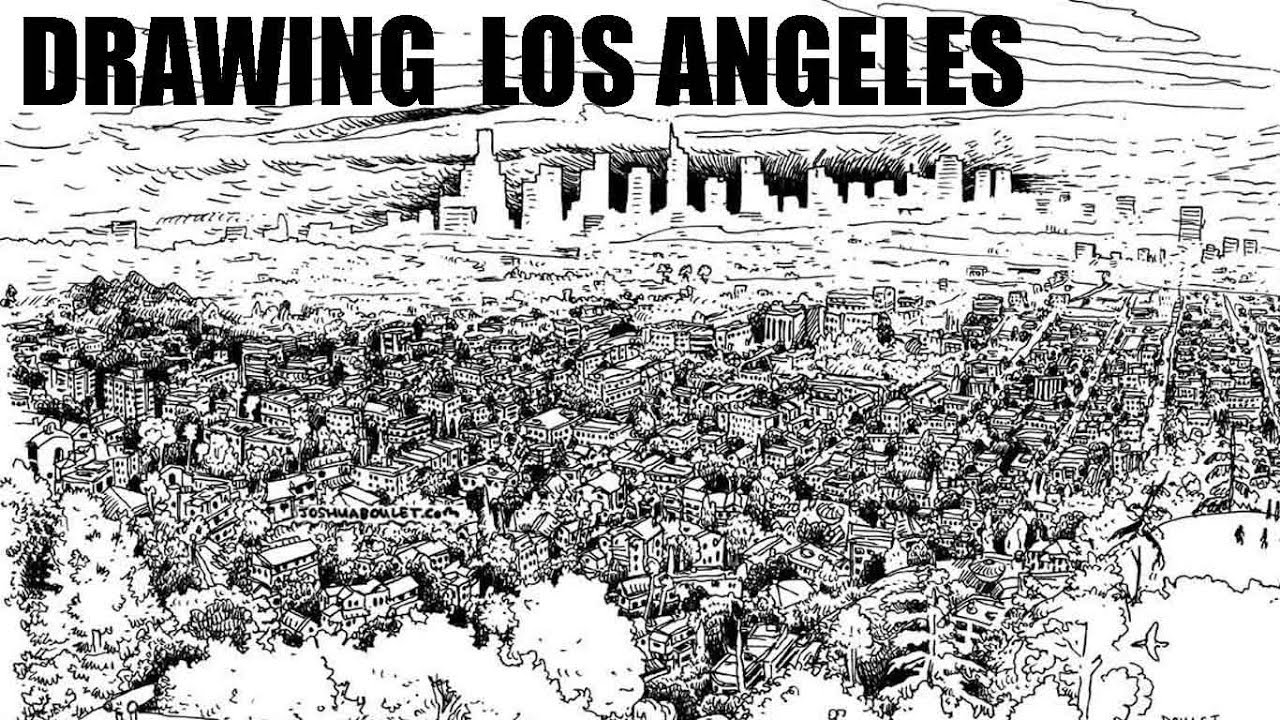 1280x720 People Reacting To Artist Drawing Los Angeles Skyline - Hollywood Drawing