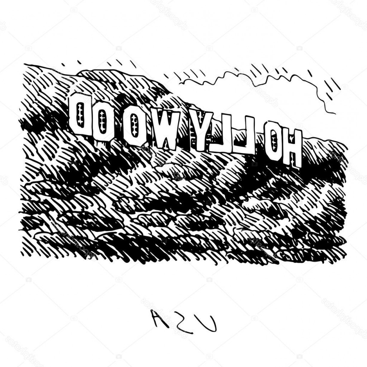 1228x1228 stock illustration hollywood sign los angeles california soidergi - Hollywood Sign Drawing