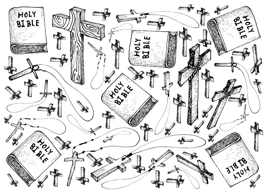 900x652 hand drawn of holy bible with wooden cross background - Holy Bible Drawing