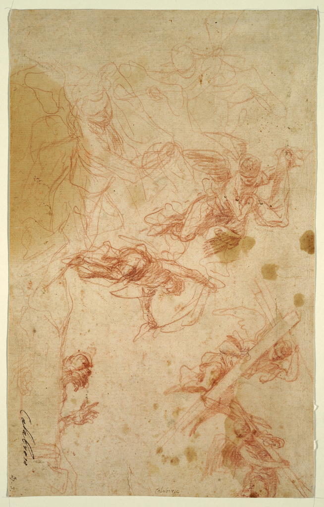 654x1024 drawing, angels carrying the holy cross and shroud - Holy Cross Drawing