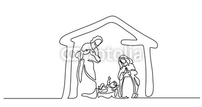 400x213 continuous one line drawing bible merry christmas scene of holy - Holy Drawing