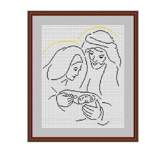 570x570 Holy Family Cross Stitch Pattern Pdf Chart Easy Pattern Etsy - Holy Family Drawing