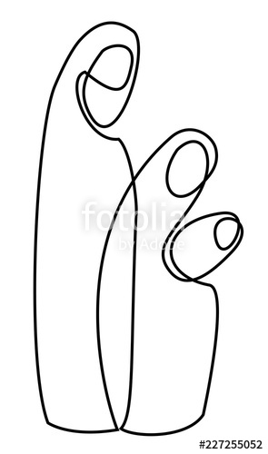 295x500 Nativity Scene With Holy Family One Line Drawing Stock Image - Holy Family Drawing