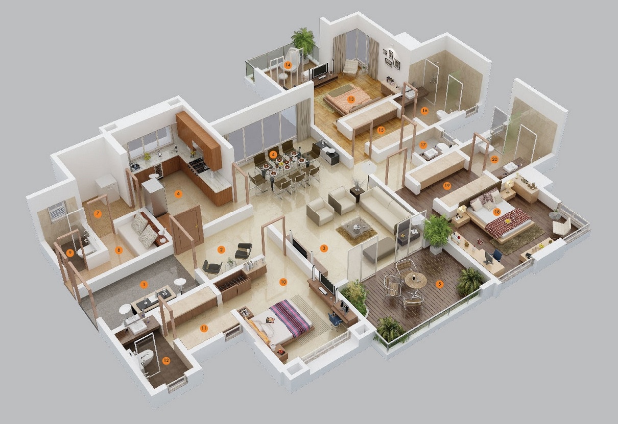 1210x831 Bedroom Apartmenthouse Plans - Home Design Drawing
