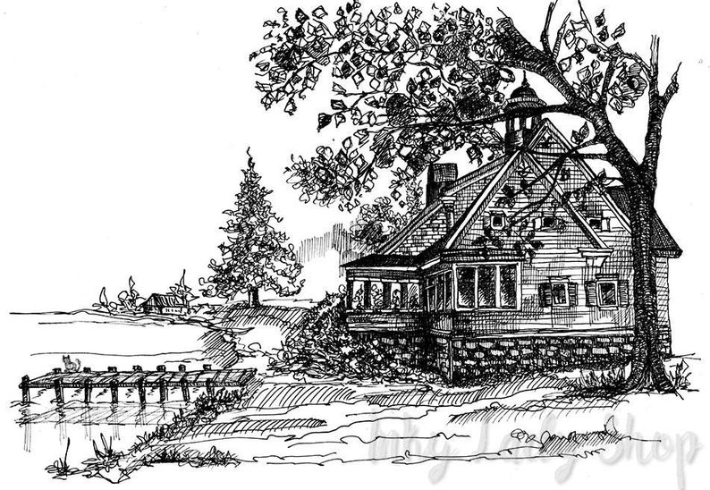 794x548 custom house sketch ink home drawing portrait of my home etsy - Home Drawing