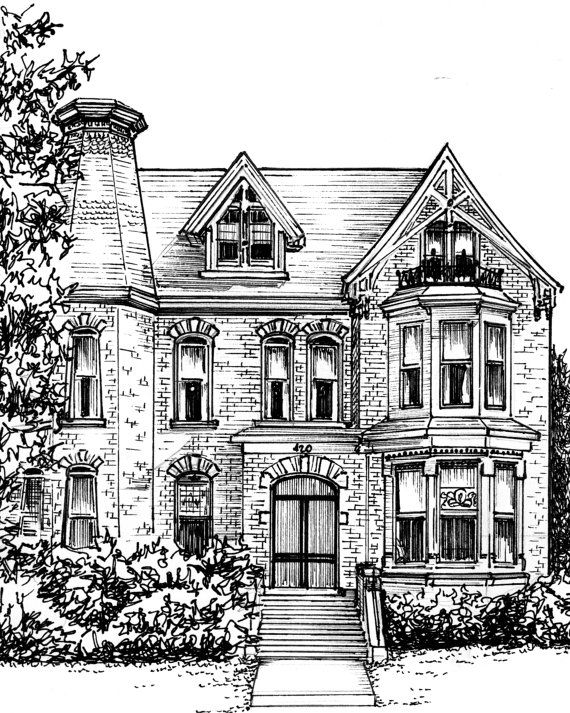 570x713 Custom House Portrait In Ink Architectural Home Rendering - Home Drawing Sketch