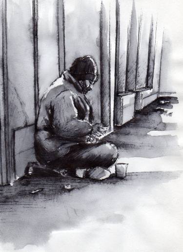 375x516 Homeless Sketch Drawing - Homeless Drawing