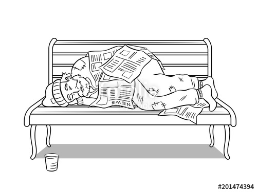 500x375 homeless man on bench coloring book vector stock image - Homeless Person Drawing