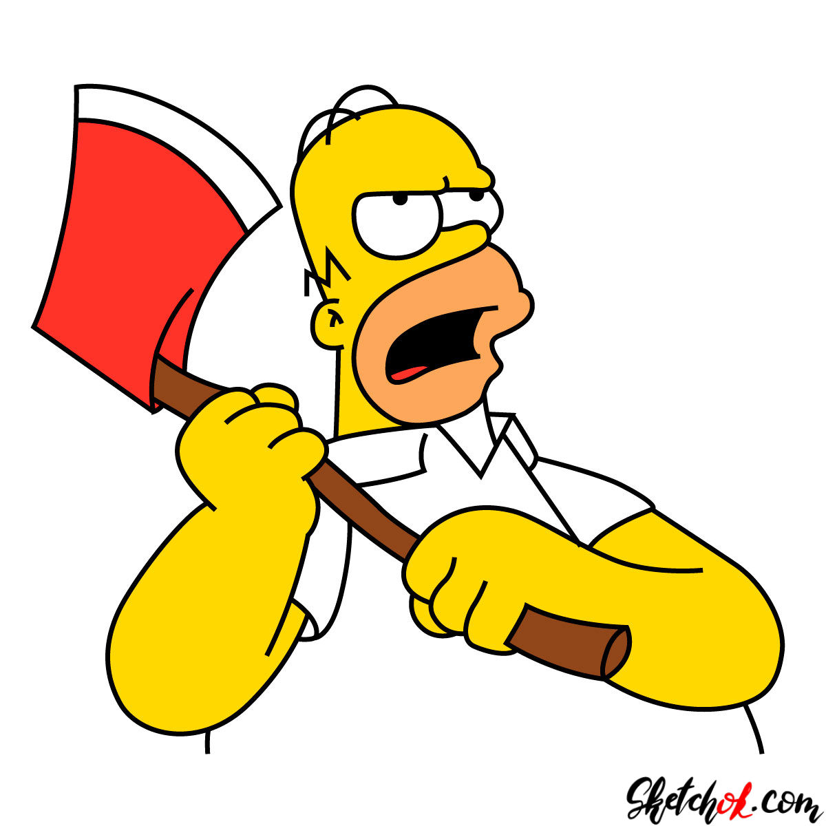 1200x1200 how to draw angry homer simpson with an axe - Homer Simpson Drawing