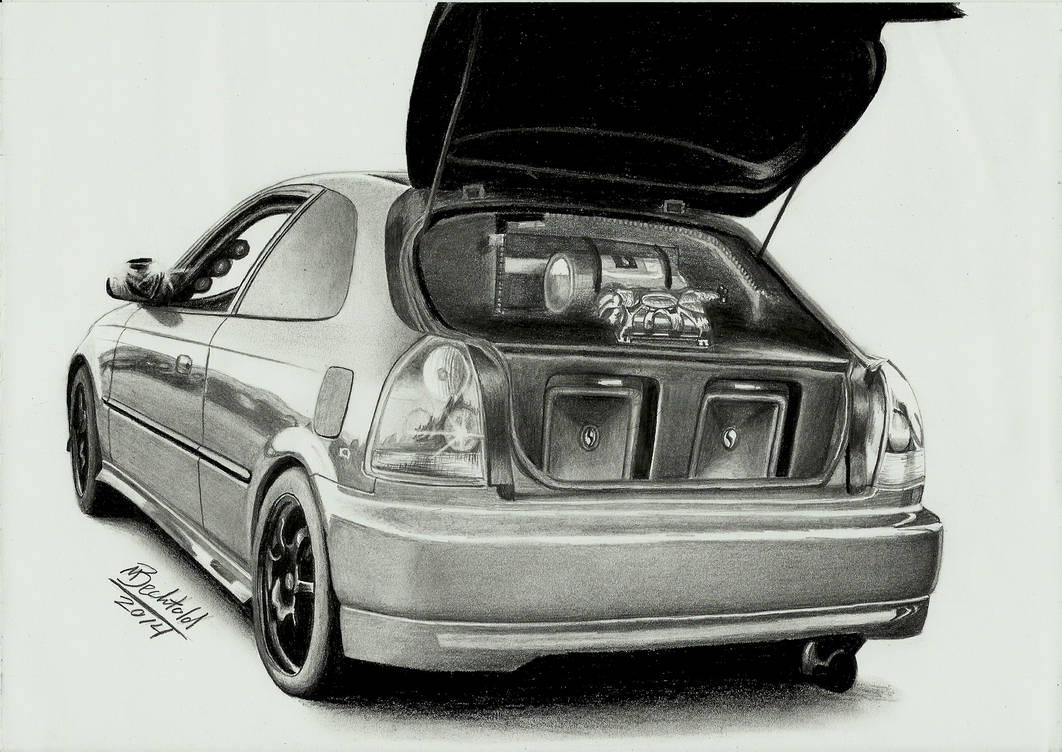 1062x752 honda civic tuning realistic car drawing - Honda Drawing