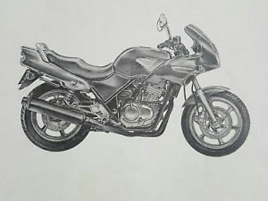 300x225 original motorcycle drawing, honda motorbike art, wall - Honda Motorcycle Drawing