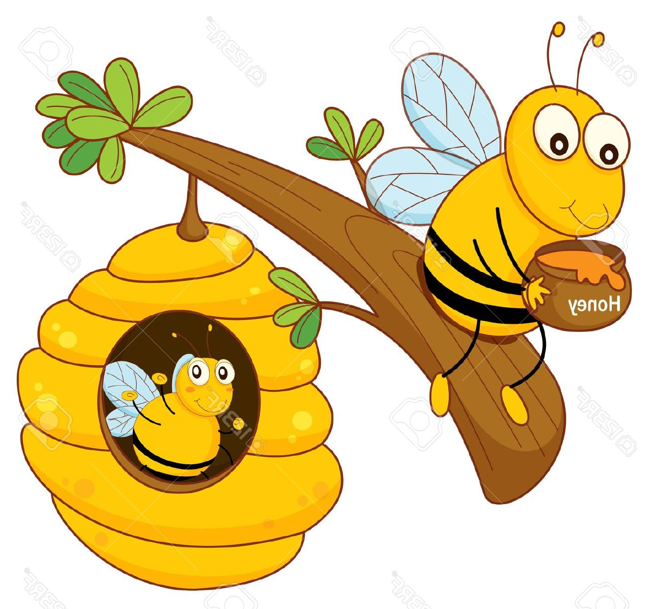 1300x1208 illustration of a honey bee and comb on white royalty free within - Honey Bee Cartoon Drawing