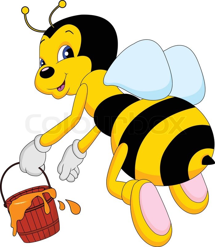 698x800 Cute Bee Cartoon With Honey Bucket Stock Vector Colourbox - Honey Bee Cartoon Drawing