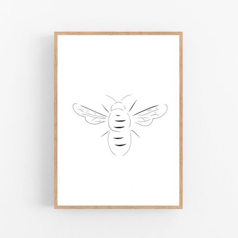794x794 Bee Line Art Bumble Bee Print Abstract Insect Wall Decor Etsy - Honey Bee Line Drawing
